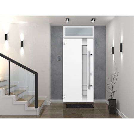 Vdomdoors Steel Door Deux 1713 White Enamel Transom Black Window Stainless Inserts Single Modern Painted-W36x DEUX1713EXD-BEM-W36 x H80+16-Right-hand Inswing