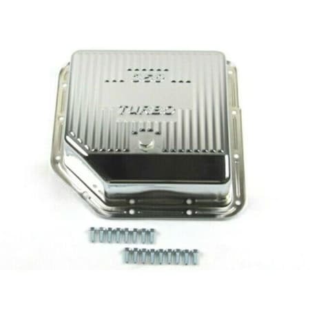 Bous Performance 3.5 in. Steel GM Turbo 350 Finned Deep Transmission Pan, Chrome E45313C