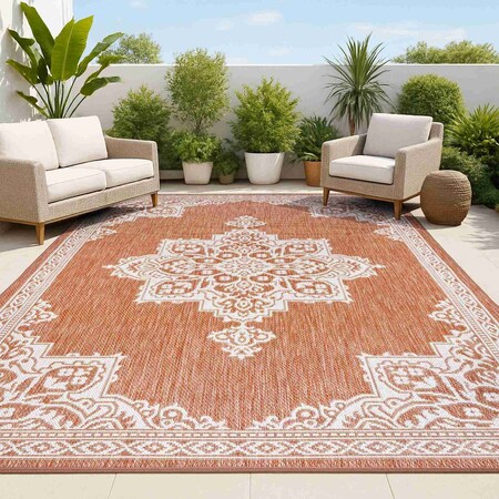 Jonathan Y Arden Vintage Casual Medallion Terra/Cream 4 ft. x 6 ft. Indoor/Outdoor Area Rug SMB300E-4