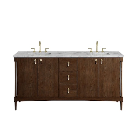 James Martin Vanities Kinnsden 72" Double Vanity, Sable Oak w/ 3 CM Carrara Marble Top D680-V72-SBK-3CAR
