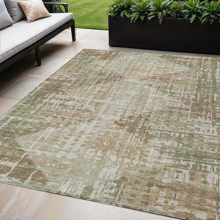 Homeroots 5' X 8' Fern Green And Beige Geometric Washable Indoor Outdoor Area Rug 632000