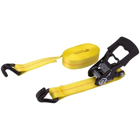 Prosource Tie-Down, 1-1/2 in W, 15 ft L, Polyester Webbing, Metal Ratchet, Yellow, 1666 lb, Steel End Fitting FH64071