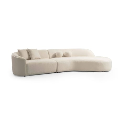 Homeroots Ivory Boucle Modular Curved Two Piece Sofa and Chaise Sectional With Toss Pillows 643970