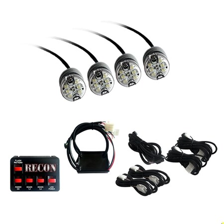 Recon Truck Accessories 36-WATT 4-BULB PROFESSIONAL-GRADE LED CLEAR STROBE LIGHT KIT - ALL PLUG & PLAY 26419WH