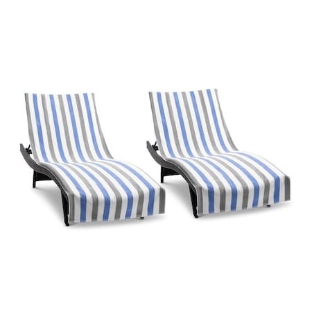 Hospeco Cabo Cabana Chaise Cover 30x85 Grey/Navy - Pack of 2, 2PK P-CC-CC-GY/NV