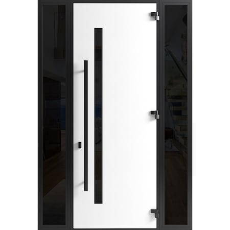 Vdomdoors Front Exterior Prehung Steel Door Ronex0144 Grey 96 2 Sidelight Exterior Windows Sidelites Entry RONEX0144EXD-GRE-W14+36+14xH96-LH-I