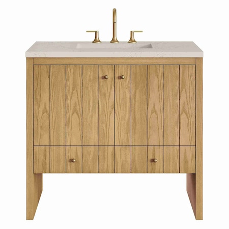 James Martin Vanities Hudson 36" Single Vanity, Light Natural Oak, w/ 3 CM Siberian Silestone Top 435-V36-LNO-3SFR