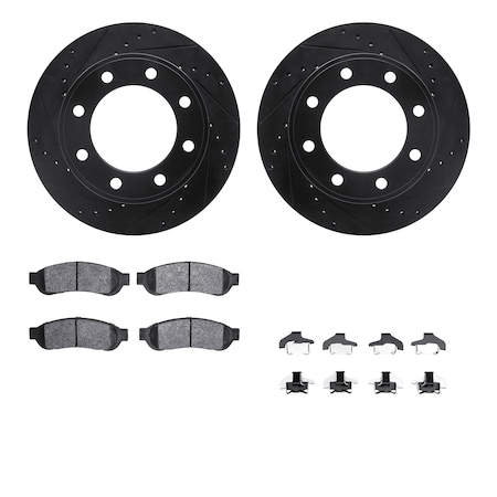 Dynamic Friction Co DFC Brake Rotor Drilled & Slotted - Black- w/Ultimate Duty Brake Pad & HW Kit 8412-54083