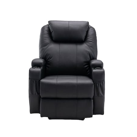 Homeroots 33" Black Power Heated Massage Lift Assist Recliner 520899