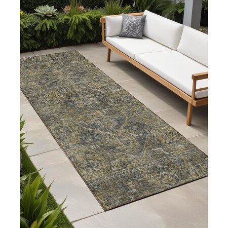 Homeroots 8' Runner Dark Moss Green and Gray Oriental Washable Non Skid Indoor Outdoor Runner Rug 563800