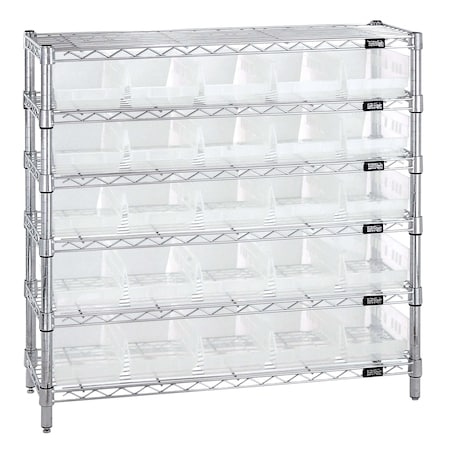 Quantum Storage Systems 12X36X36 WIRE 6 SHELF UNIT W/25 BINS CLEAR WR6-36-1236-102CL