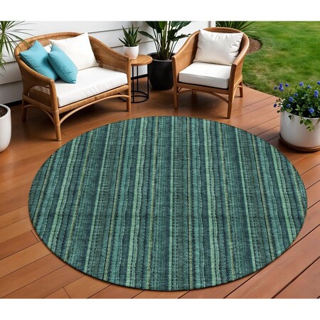 Homeroots 8' Teal Blue Aqua And Mint Green Round Striped Washable Indoor Outdoor Area Rug 615088