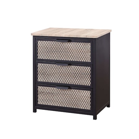 Homeroots 16" X 24" X 28" Natural Sandy Gray Metal Wood Veneer Paper Nightstand 347046