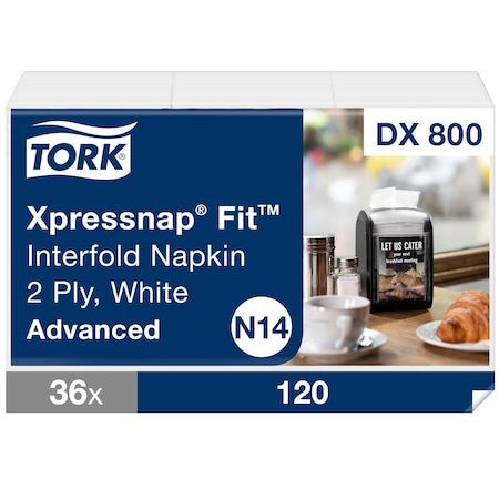 Tork Disposable Napkins, Interfold, White, PK36 DX800