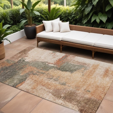 Homeroots 8' X 10' Terra Cotta Gray And Brown Abstract Washable Indoor Outdoor Area Rug 602990