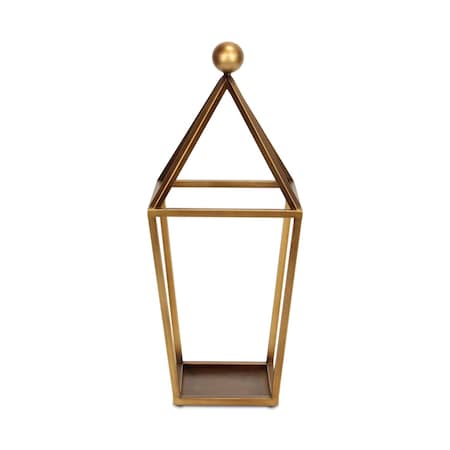 Homeroots 24" Gold Geometric Metal Tabletop Lantern Candle Holder 634819