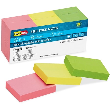 Redi-Tag SelfStick Recycled Neon Notes, Assorted, 12PK RTG23701
