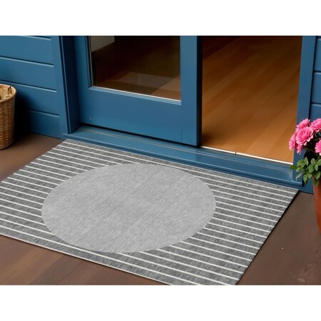 Homeroots 3' X 5' Gray And Ivory Striped Washable Indoor Outdoor Area Rug 597163