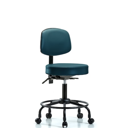 Blue Ridge Ergonomics Vinyl Stool, Back, Desk, Round Tube Base, Tilt, Casters, Royal BR-VDHST-RT-T1-RC-8801