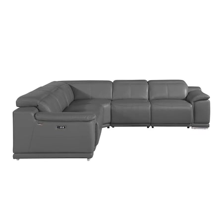 Homeroots Gray Italian Leather Power Reclining U Shaped Five Piece Corner Sectional With Console 532758