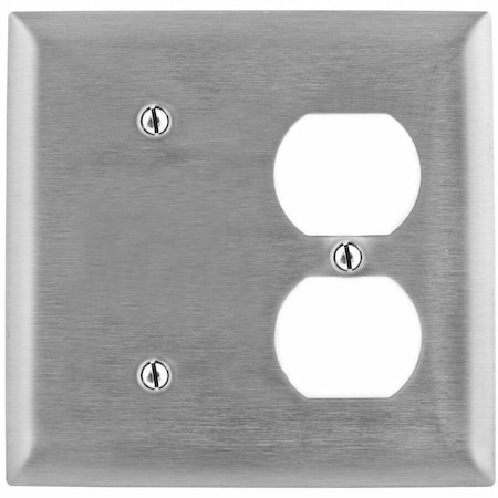 Hubbell Wiring Device-Kellems Duplex/Blank Wall Plates and Box Cover, Number of Gangs: 2 Stainless Steel, Brushed Finish, Silver SS138
