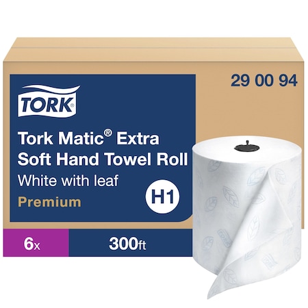 Tork Hardwound Paper Towel Roll, 2 Ply, Continuous Roll Sheets, 300 ft, White, 6 PK 290094