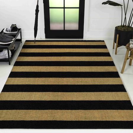 Jonathan Y Peater Classic Casual Commercial Natural Coir Natural/Black Stripe 5 ft. x 8 ft. Area Rug NRF105A-5