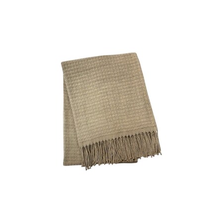 Homeroots 50" X 67" Sand Cotton Blend Woven Throw Blanket with Fringe 632913
