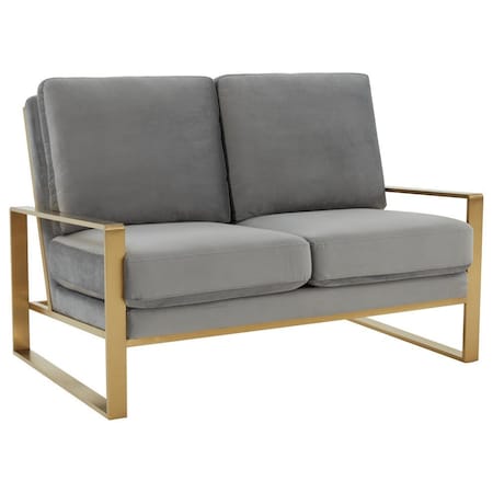 Leisuremod Jefferson Contemporary Velvet Loveseat with Gold Frame, Light Grey JAG53LGR