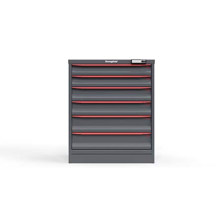 Strong Hold 6 drawer cabinet - (2x 3ft, 2x 4ft, 2x 5ft) - Red accents - E-Lock w/ Tracking S3036-PPTAS-0604DS