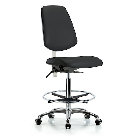 Blue Ridge Ergonomics Clean Room Chair Vin Hi Ben Chair, Med, Bk, Blk, CL100, No Arms, 26" to 35-1/2" Height, Vinyl, Black BR-NCR-VHBCH-MB-CR-T1-A0-CF-CC-8540