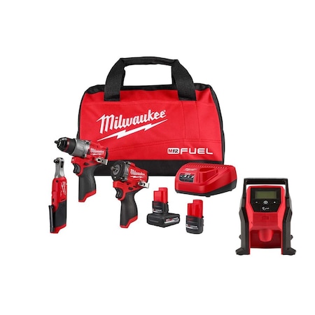 Milwaukee Tool M12 FUEL Combo Kit + M12 Inflator 3424-23, 2475-20