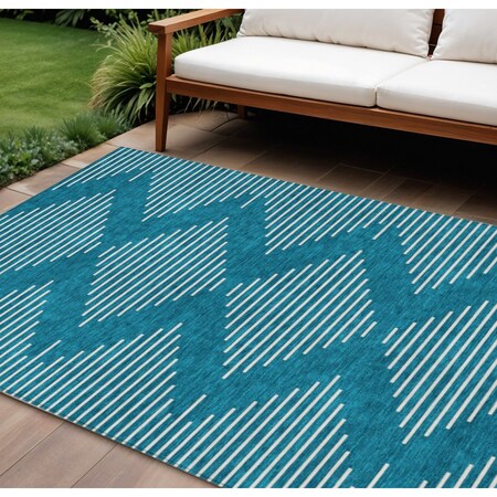 Homeroots 8' X 10' Teal Blue And Ivory Geometric Washable Indoor Outdoor Area Rug 598625