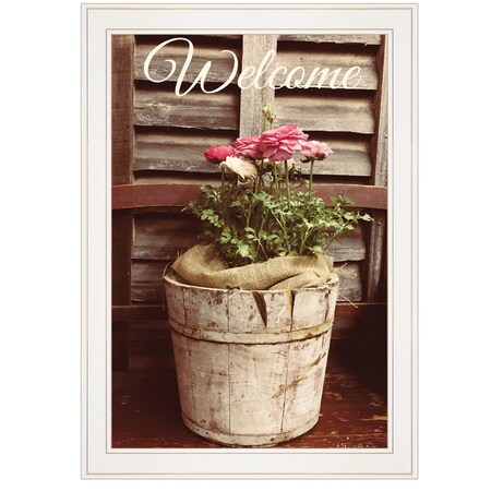 Homeroots Welcome Roses 1 White Framed Print Wall Art 404308