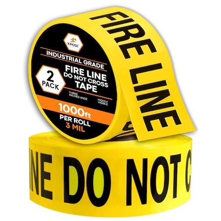 Xpose Safety Fire Line Do Not Cross Tape Roll, 3 Mil, 3 Inch Wide x 1000 Feet, Yellow w/Black Letters, 2PK PFLT-3M-2-X-S