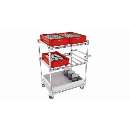 Trilogiq 3-Level Tubular Cart 3 Flanges Per Level Including A Level With Compartment And Horizontal Bar 32C-2