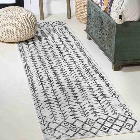 Jonathan Y Tokay Bohemian Geometric Ivory/Black 2 ft. x 8 ft. Indoor/Outdoor Runner Rug SMB132D-28