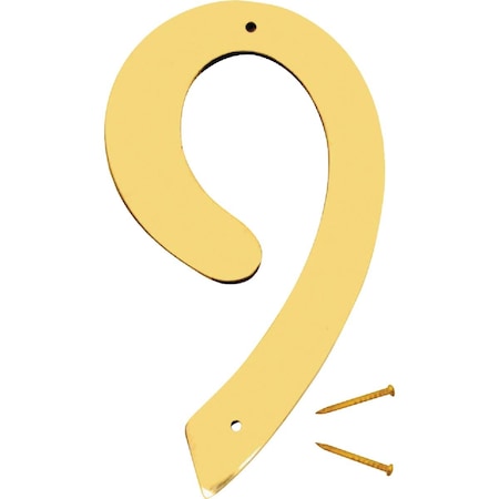 Hy-Ko 4'' Polished Brass House Number Nine BR-40/9