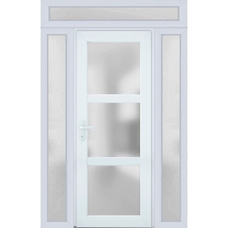 Vdomdoors Exterior Prehung uPVC Door Frosted Glass, Manux 8552 White Silk, W16+30+16" x H80", Left Inswing MANUX8552EXD-WS-W16+30+16 x H80-LH
