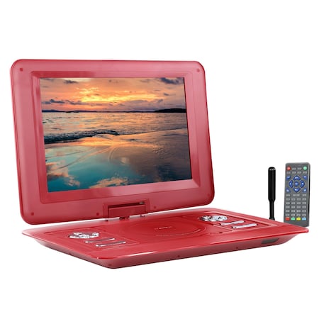 Trexonic 13.3 Inch Portable TV+DVD Player with Color TFT LED Screen and USB/HD/AV Inputs TR-D133RED