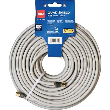 Rca 100 Ft. White RG6U Quad Shield Coaxial Cable DH100QCE