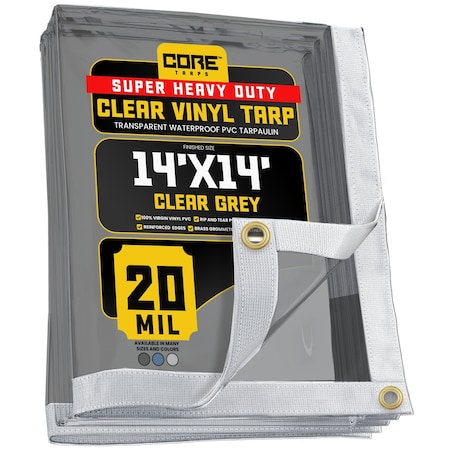 Core Tarps Tarp, 14 ft x 14 ft, 20 Mil, Gray, Polyethylene, UV Resistant CT-102-14X14