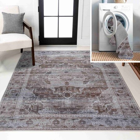 Jonathan Y Alanya Ornate Medallion Non-Slip Machine-Washable Brown/Light Gray 5 ft. x 8 ft. Area Rug WSH100C-5