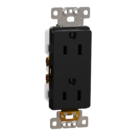 Square D Duplex Straight Blade Receptacle, 5-15R, 15 A, 125V AC, 2 Pole, Flush Mount, Self-Grounded SQR44111BK