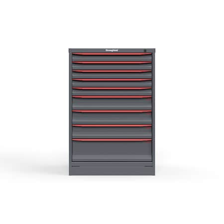 Strong Hold 9 drawer cabinet - (5x 2ft, 3x 4ft, 1x 7ft) - Red accents - Keyed Different S3044-PPDAS-0902DS