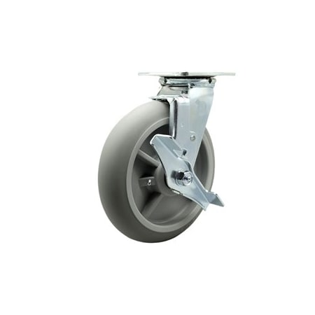 Service Caster 8 Inch SS Thermoplastic Rubber Swivel Caster with Ball Bearing and Brake SCC SCC-SS30S820-TPRBD-TLB