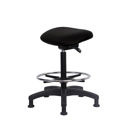 Blue Ridge Ergonomics Vinyl Sit-Stand - Standing Height with Chrome Foot Ring Stationary Glides in Black Voyager Vinyl VSTSS-RG-CF-RG-2026