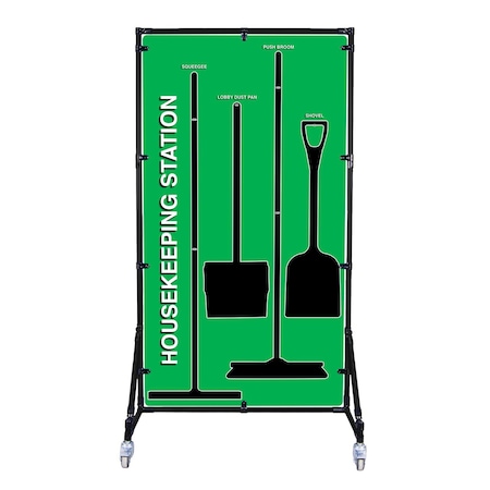 5S Supplies Housekeeping Shadow Board Broom Station V10, Green, Broom + Stand HSB-V10-GREEN-BO-STAND