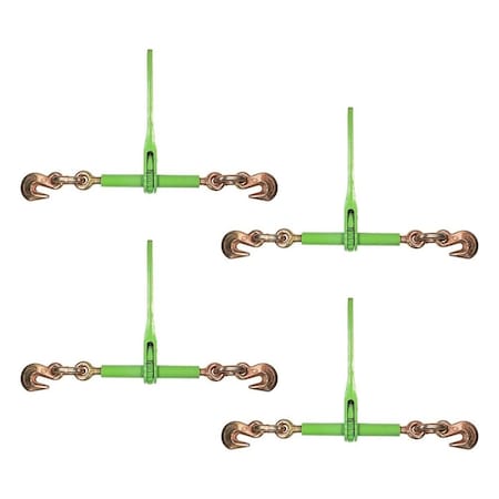 Mytee Products 3/8in-1/1in Hi-Viz Green Heavy Duty Ratchet Load Chain Binder w/ Grab Hooks, 4PK CBRS38-SGx4