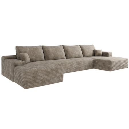 Homeroots 135" Camel Corduroy Modular Compression Foam Sofa With Ottoman And Toss Pillows 712948